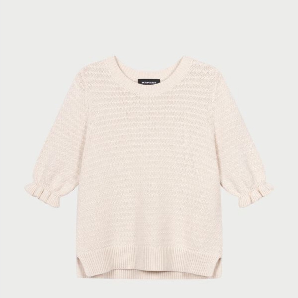 Repeat NWT Short Sleeve Cotton Textured Knit Sweater Ivory - Picture 3 of 16